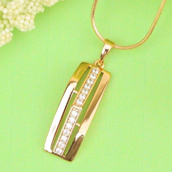"Vertical Bar Rose Gold Pendant with Crystal Strip, XPPT1574 - Picture 1 of 13